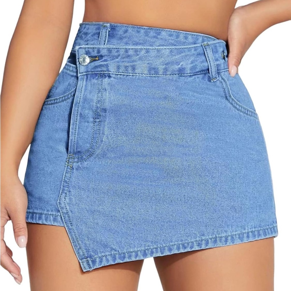 Split Hem High Waist Denim Skort - NWOT